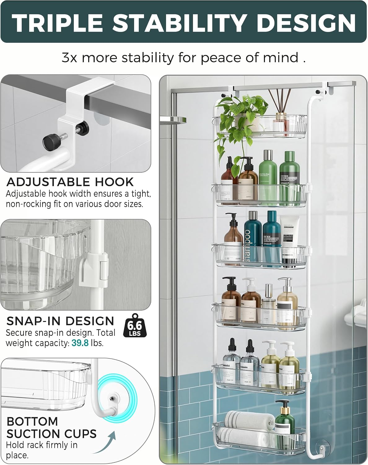 Over the Door Organizer, 6-Tier Hanging Door Organizer White