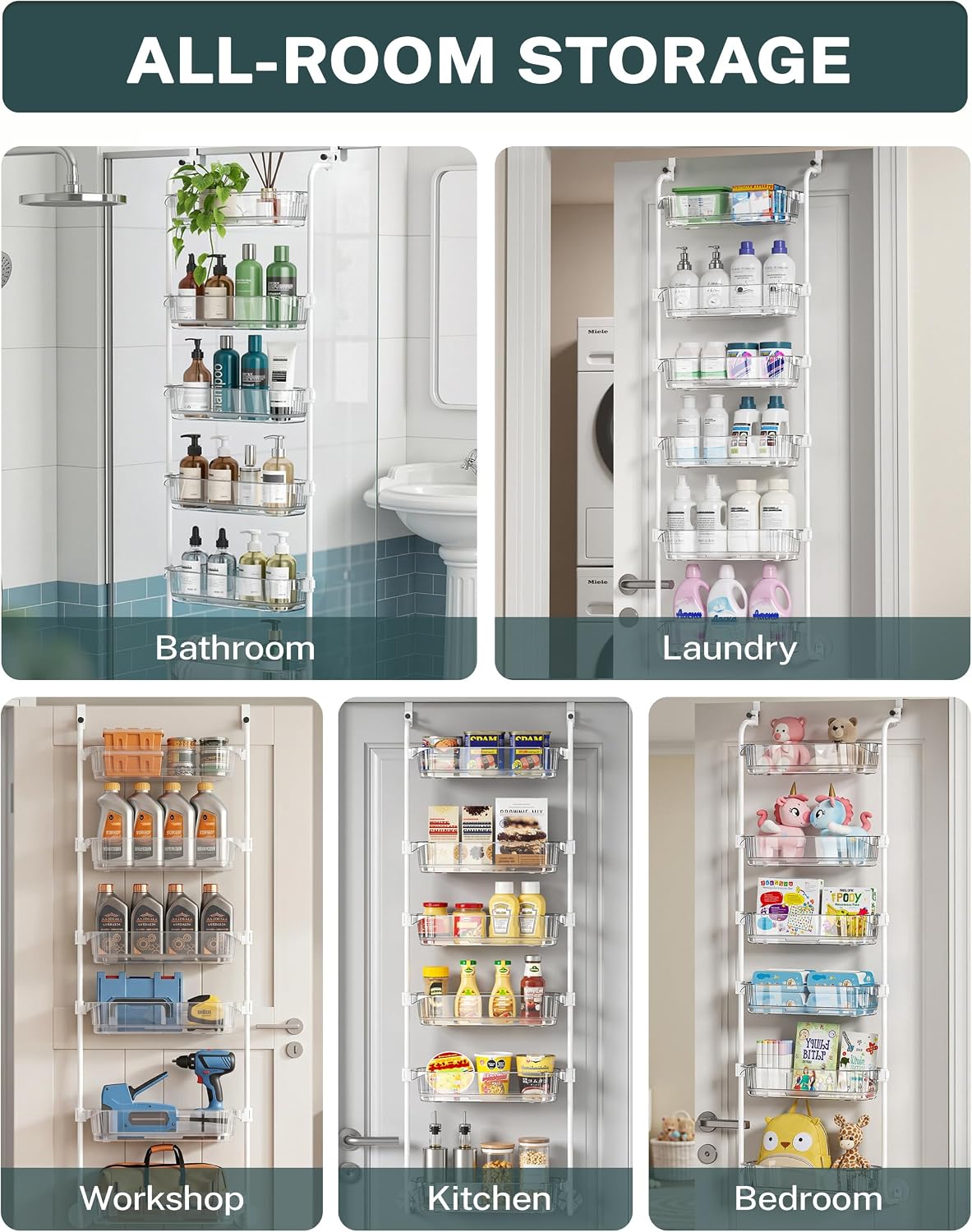 Over the Door Organizer, 6-Tier Hanging Door Organizer White
