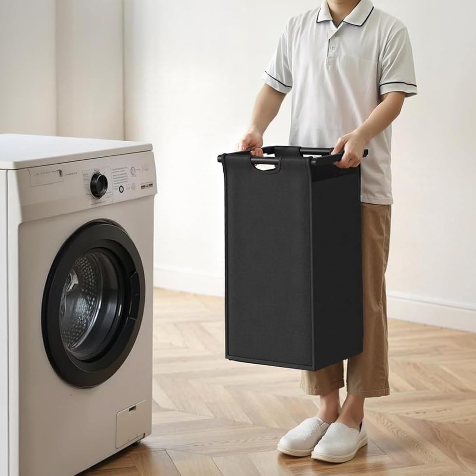Laundry Hamper with Shelf, Laundry Basket 4 Section, Laundry Sorter with Pull-Out Removable Large Bags and Movable Wheels, Metal Frame, 4 x 15.87 Gallons (60L), Black and Gray PF07XLB