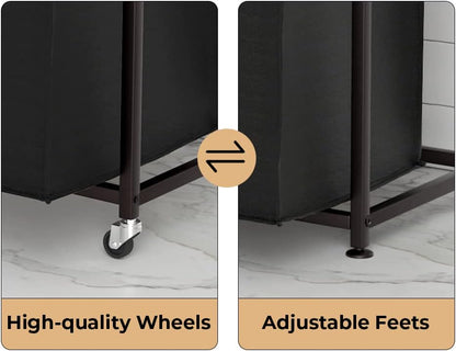 Laundry Hamper with Shelf, Laundry Basket 4 Section, Laundry Sorter with Pull-Out Removable Large Bags and Movable Wheels, Metal Frame, 4 x 15.87 Gallons (60L), Black and Gray PF07XLB