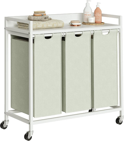 Laundry Hamper with Shelf, Laundry Basket 4 Section, Laundry Sorter with Pull-Out Removable Large Bags and Movable Wheels, Metal Frame, 4 x 15.87 Gallons (60L), Black and Gray PF07XLB