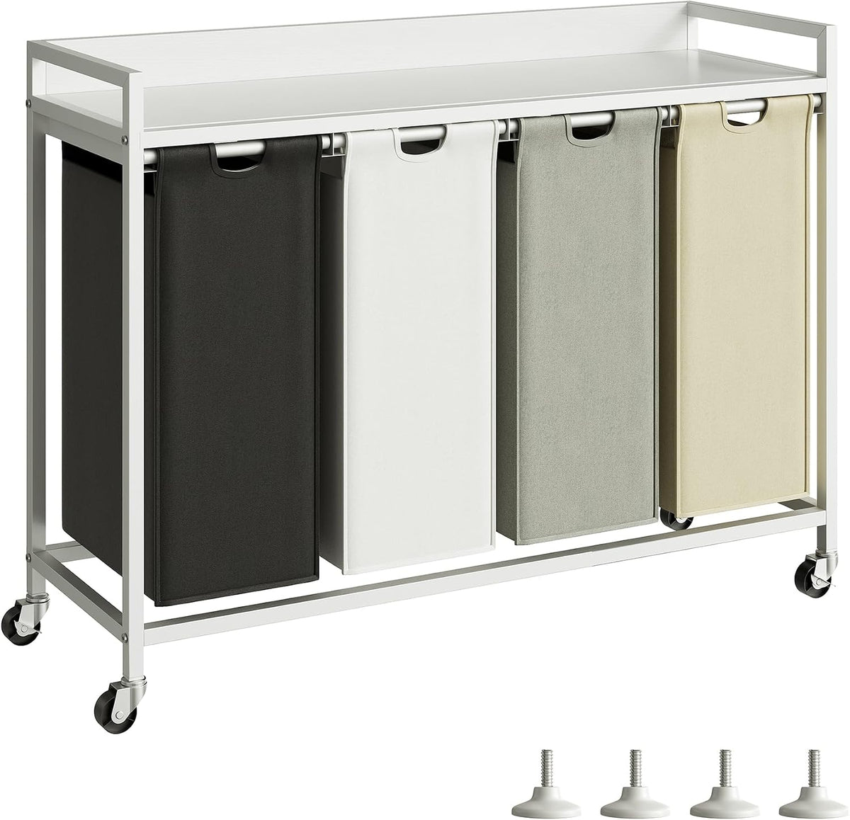 Laundry Hamper with Shelf, Laundry Basket 4 Section, Laundry Sorter with Pull-Out Removable Large Bags and Movable Wheels, Metal Frame, 4 x 15.87 Gallons (60L), Black and Gray PF07XLB