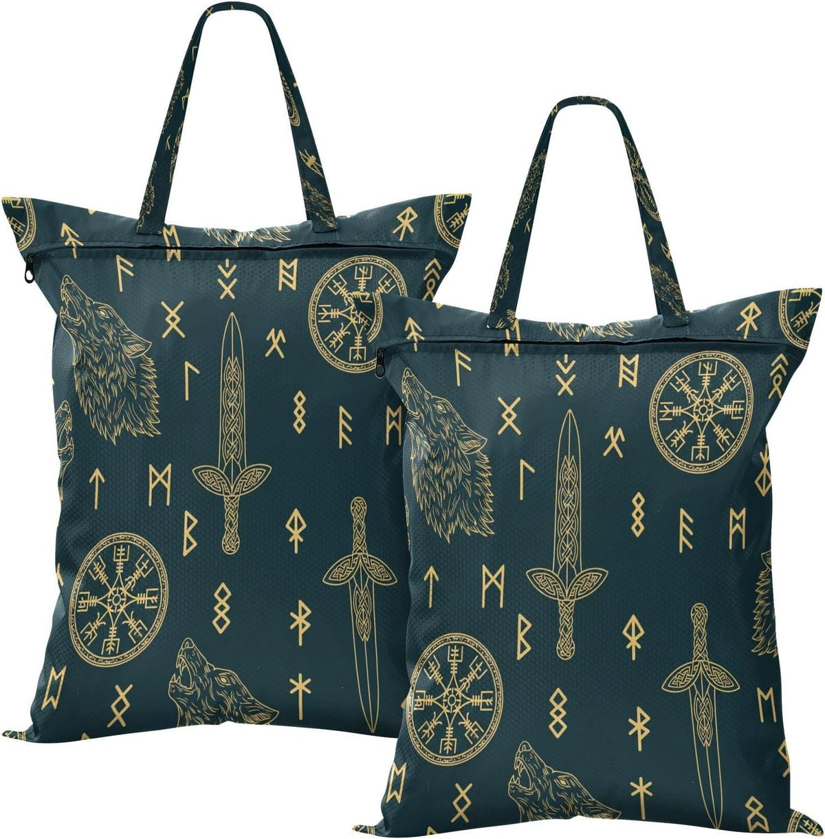 Wolf Teal Waterproof Travel Laundry Bag Washable 2-Pack