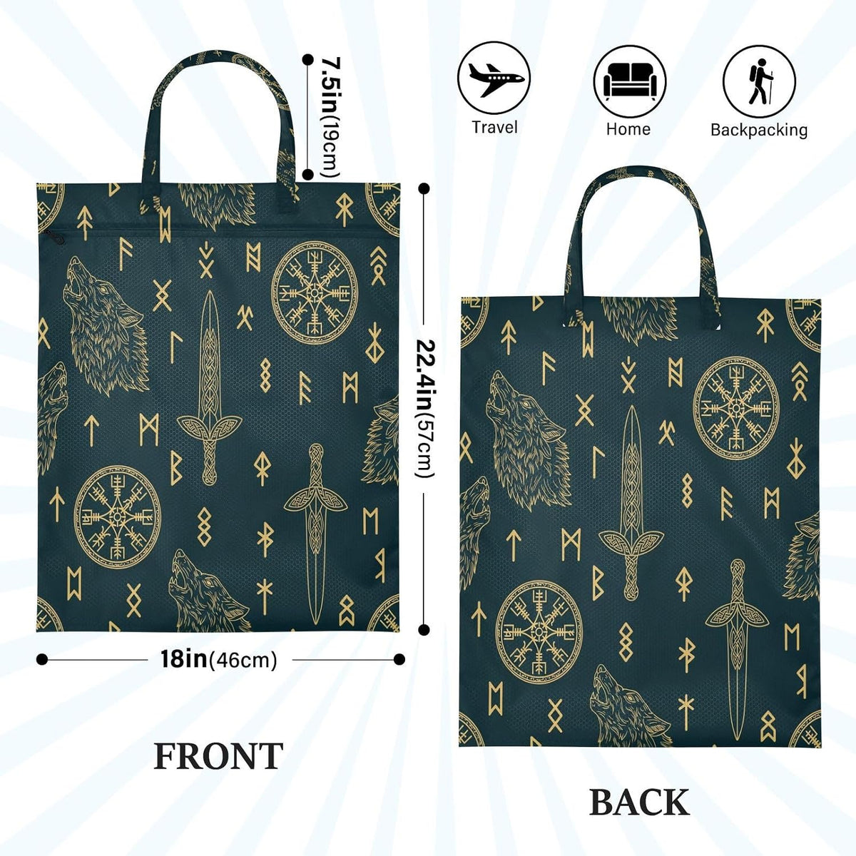 Wolf Teal Waterproof Travel Laundry Bag Washable 2-Pack