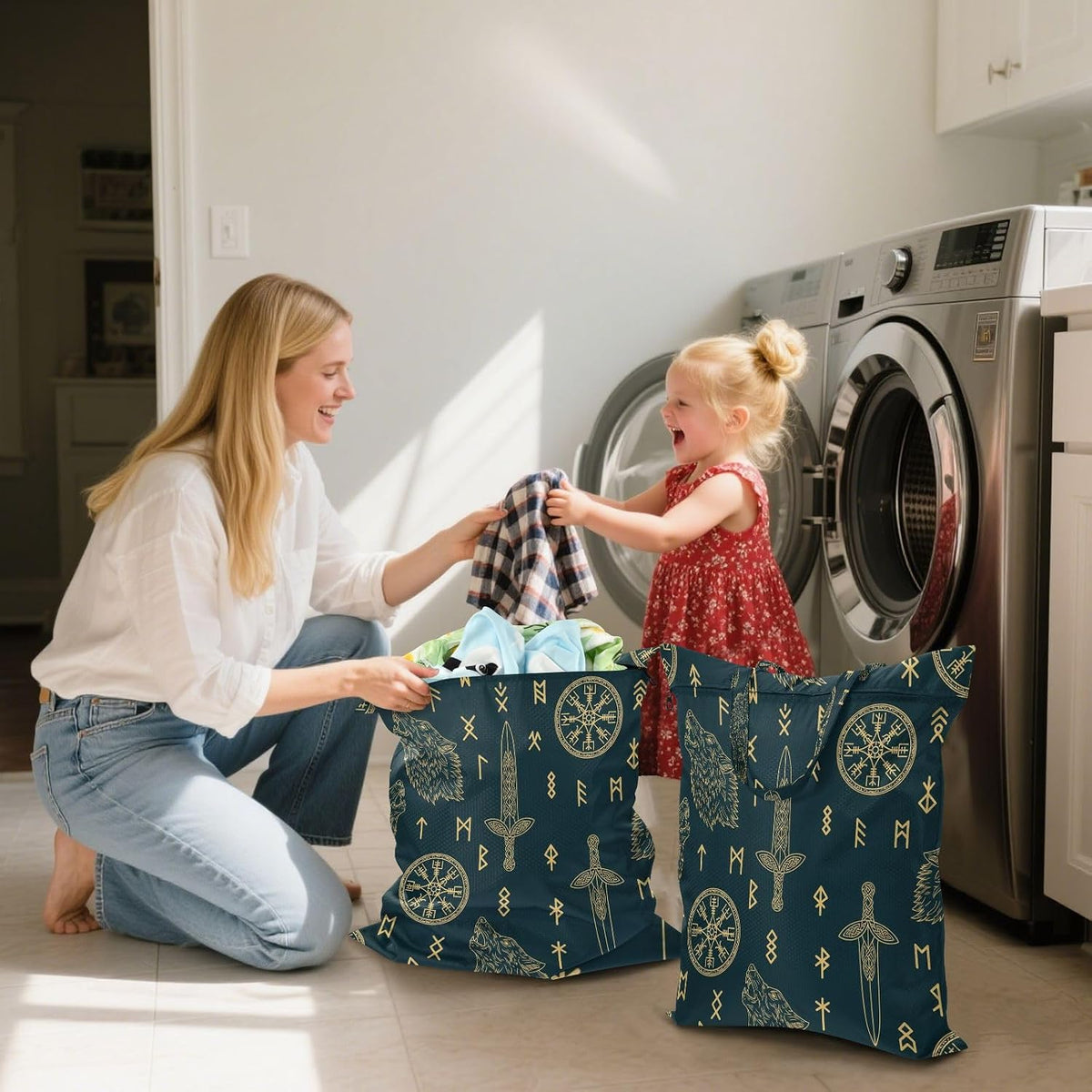 Wolf Teal Waterproof Travel Laundry Bag Washable 2-Pack