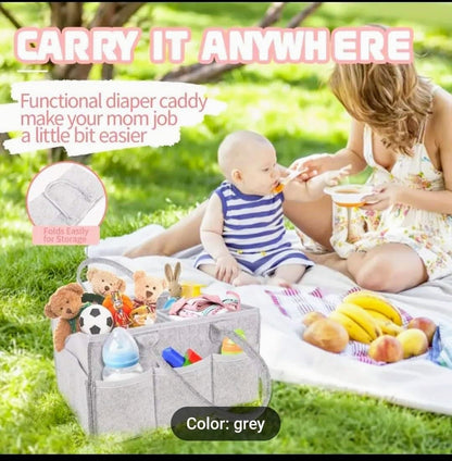 Everyday Baby Diaper Caddy organizer -Thick Heavy Duty Portable Nursery Storage Bin and Car Caddy Organizer - Felt Baby Diaper Bag for Storage with Handle –New Born Essentials Baby Gifts