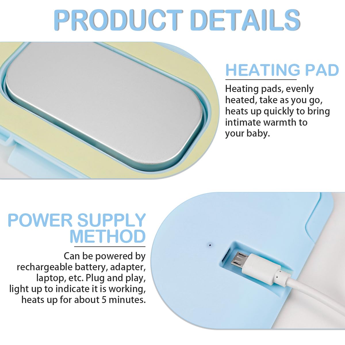 Baby Wipes Warmer Portable Baby Wet Wipes Dispenser Fast Heating Wipes Warmer for Home Car Travel （Blue）