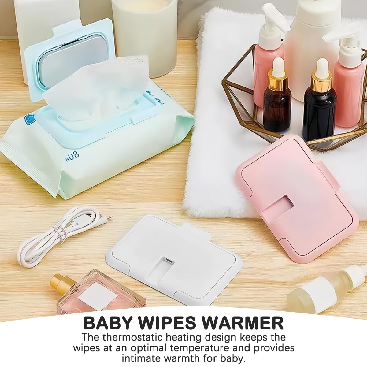 Baby Wipes Warmer Portable Baby Wet Wipes Dispenser Fast Heating Wipes Warmer for Home Car Travel （Blue）