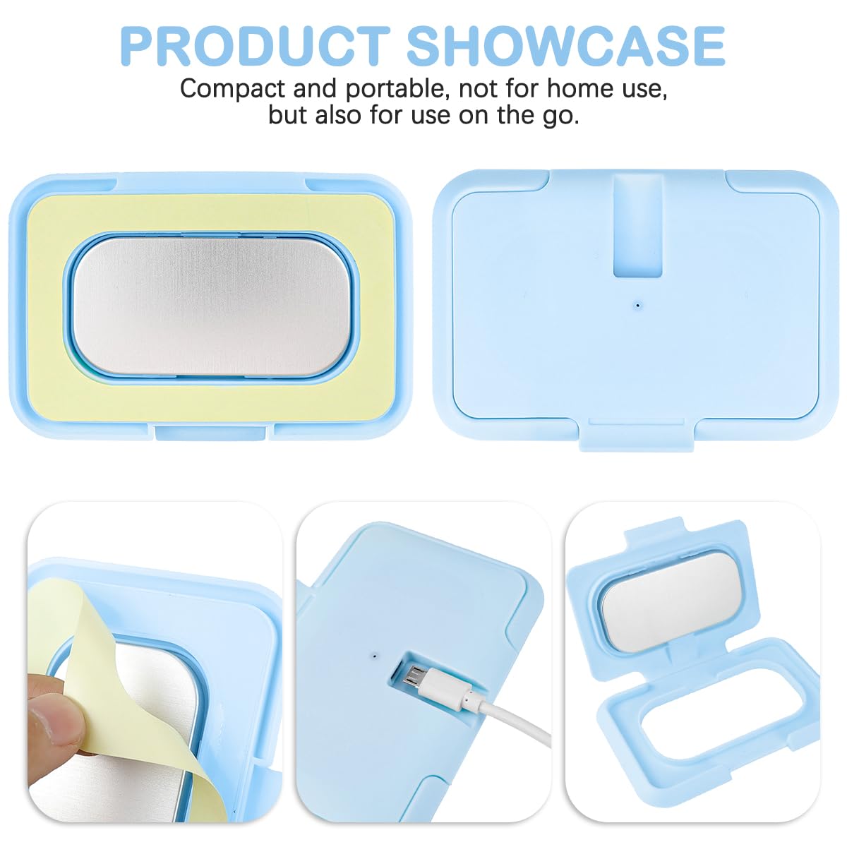Baby Wipes Warmer Portable Baby Wet Wipes Dispenser Fast Heating Wipes Warmer for Home Car Travel （Blue）