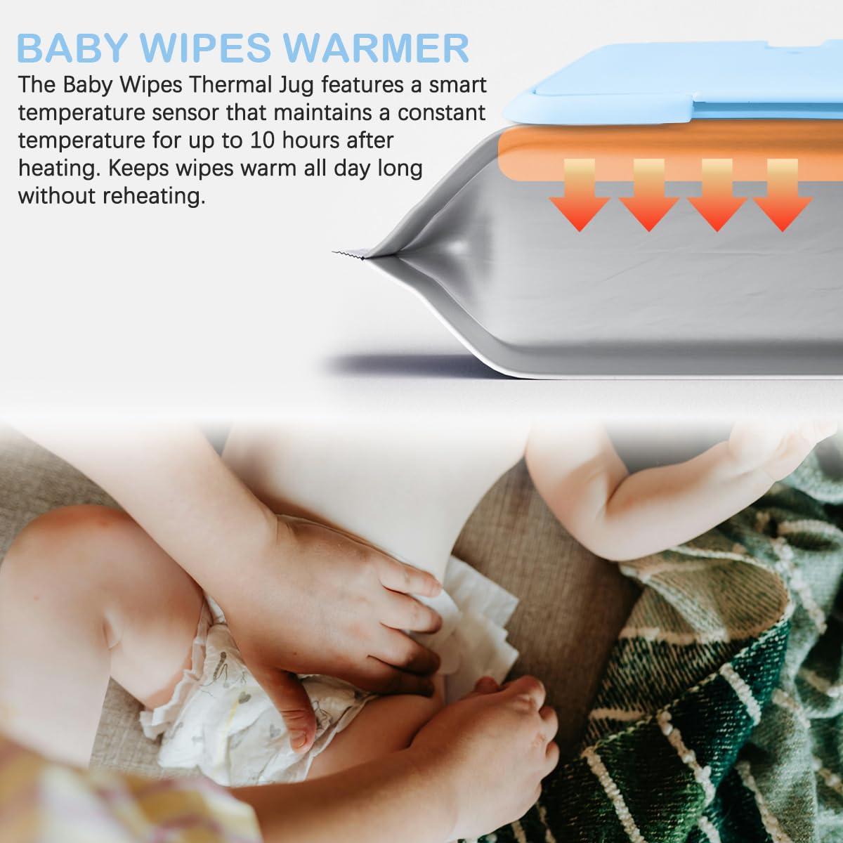 Baby Wipes Warmer Portable Baby Wet Wipes Dispenser Fast Heating Wipes Warmer for Home Car Travel （Blue）