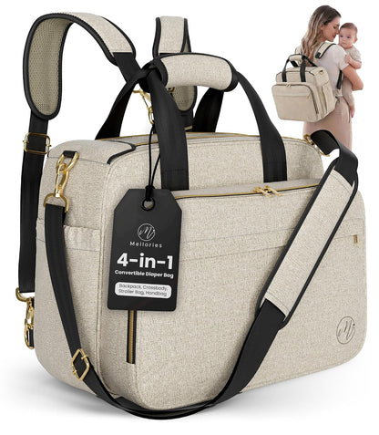 4 in 1 Convertible Baby Diaper Bag – Converts from Tote to Backpack, Stroller & Crossbody Diaper Bag – Gray Baby Travel Bag – Gift for Moms