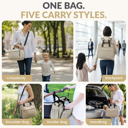 4 in 1 Convertible Baby Diaper Bag – Converts from Tote to Backpack, Stroller & Crossbody Diaper Bag – Gray Baby Travel Bag – Gift for Moms