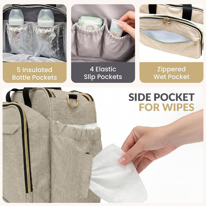 4 in 1 Convertible Baby Diaper Bag – Converts from Tote to Backpack, Stroller & Crossbody Diaper Bag – Gray Baby Travel Bag – Gift for Moms