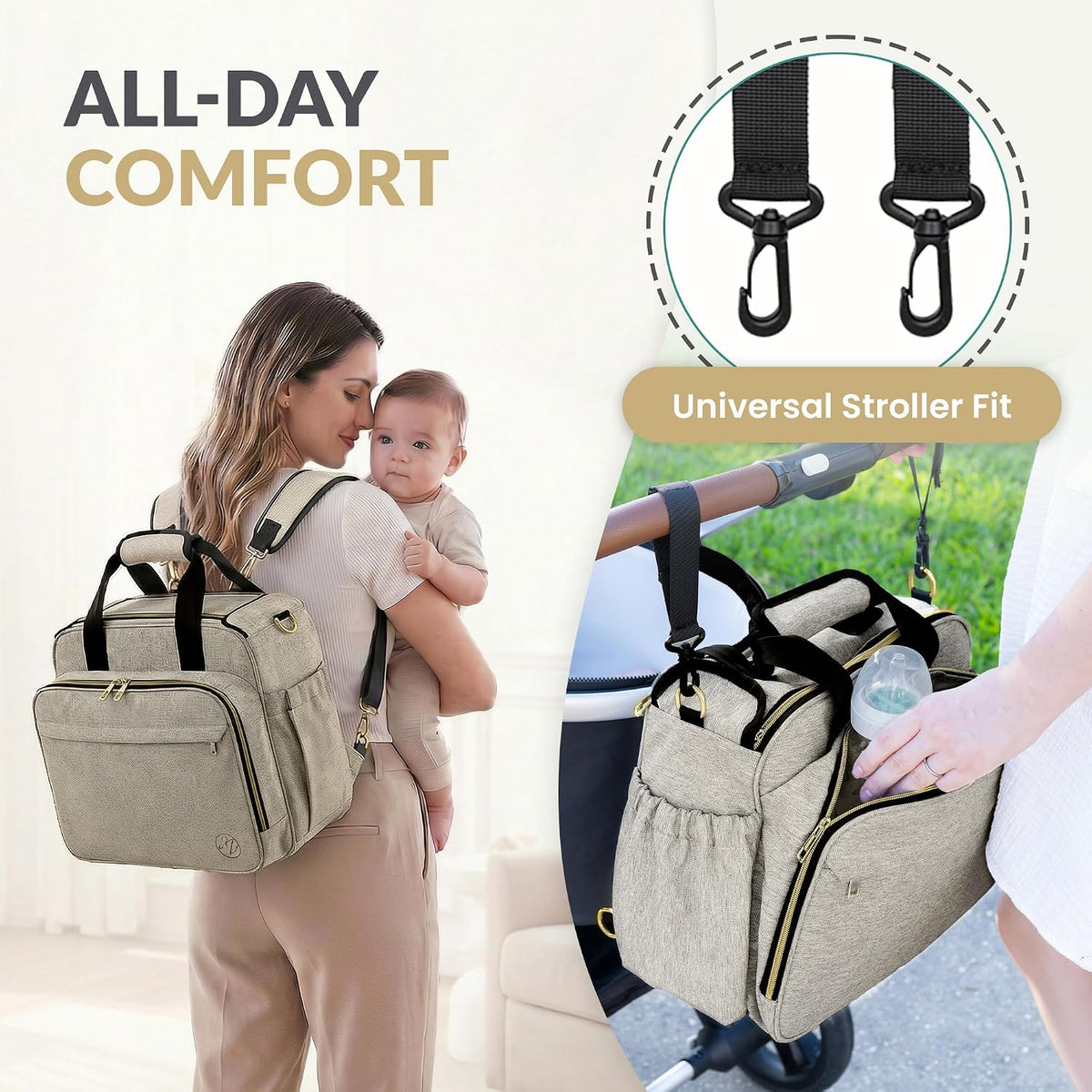4 in 1 Convertible Baby Diaper Bag – Converts from Tote to Backpack, Stroller & Crossbody Diaper Bag – Gray Baby Travel Bag – Gift for Moms