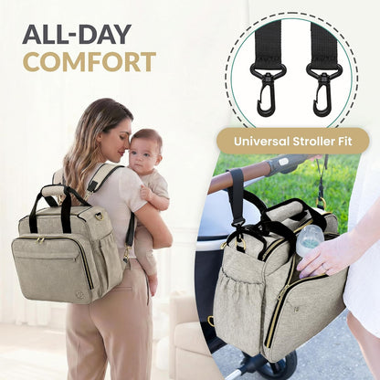 4 in 1 Convertible Baby Diaper Bag – Converts from Tote to Backpack, Stroller & Crossbody Diaper Bag – Gray Baby Travel Bag – Gift for Moms