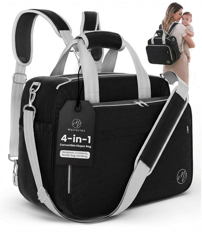 4 in 1 Convertible Baby Diaper Bag – Converts from Tote to Backpack, Stroller & Crossbody Diaper Bag – Gray Baby Travel Bag – Gift for Moms
