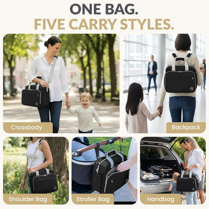 4 in 1 Convertible Baby Diaper Bag – Converts from Tote to Backpack, Stroller & Crossbody Diaper Bag – Gray Baby Travel Bag – Gift for Moms