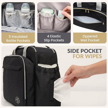 4 in 1 Convertible Baby Diaper Bag – Converts from Tote to Backpack, Stroller & Crossbody Diaper Bag – Gray Baby Travel Bag – Gift for Moms