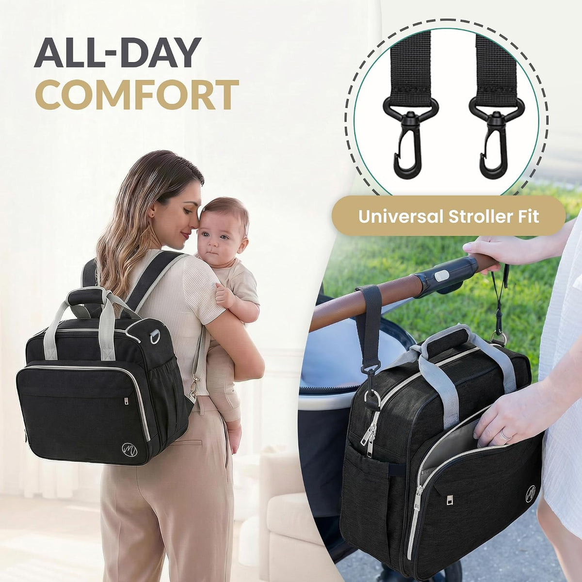 4 in 1 Convertible Baby Diaper Bag – Converts from Tote to Backpack, Stroller & Crossbody Diaper Bag – Gray Baby Travel Bag – Gift for Moms
