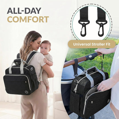 4 in 1 Convertible Baby Diaper Bag – Converts from Tote to Backpack, Stroller & Crossbody Diaper Bag – Gray Baby Travel Bag – Gift for Moms