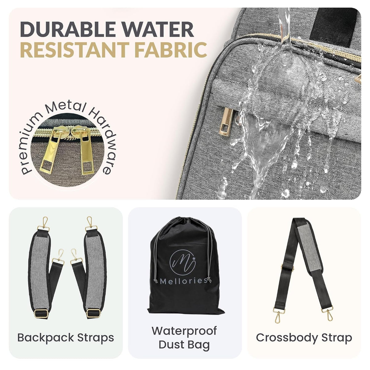 4 in 1 Convertible Baby Diaper Bag – Converts from Tote to Backpack, Stroller & Crossbody Diaper Bag – Gray Baby Travel Bag – Gift for Moms