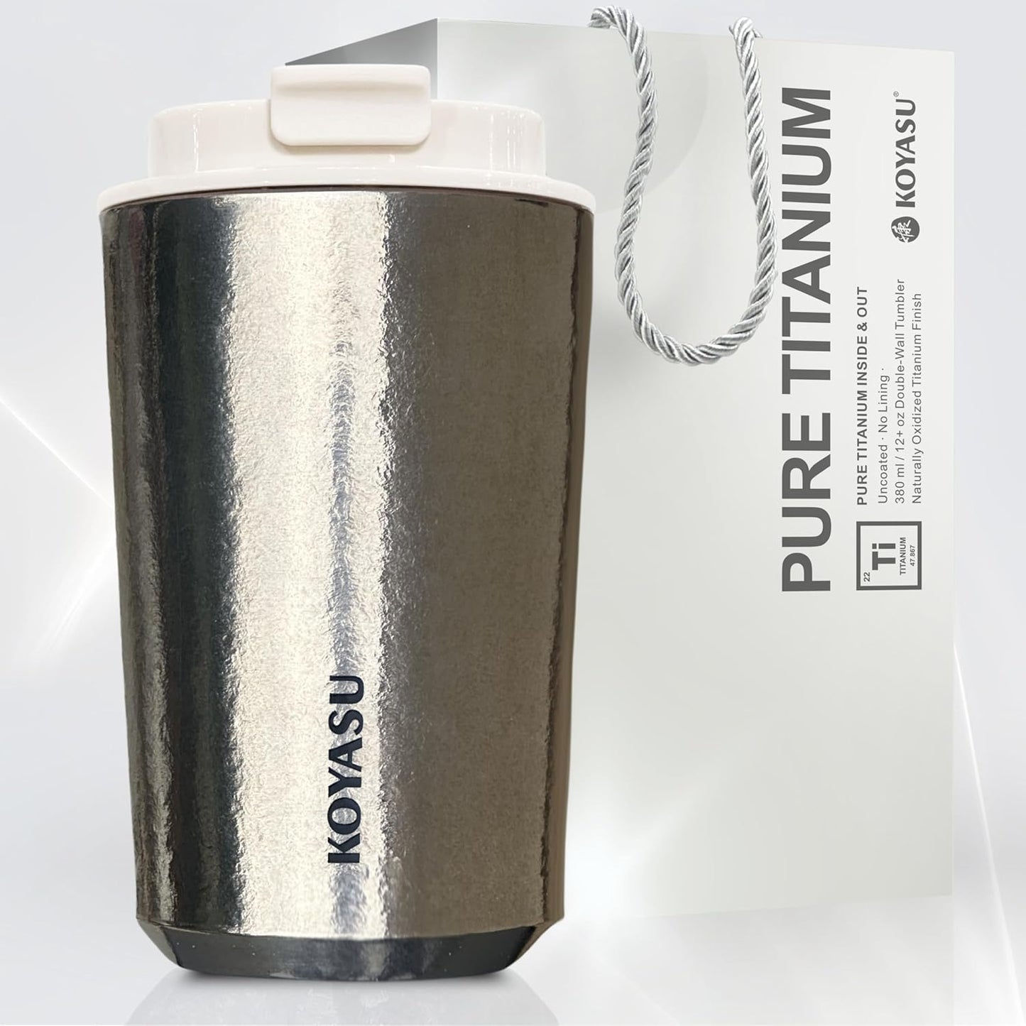 KOYASU Ti-Zen Titanium Travel Coffee Mug - 12oz Ultralight Insulated Tumbler - Leakproof Commuter Cup for Men & Office Desk Accessory - Minimalist Portable Tea Flask for Travel & Car- Indigo Blue