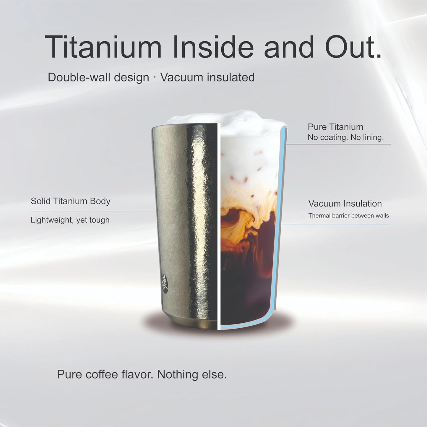 KOYASU Ti-Zen Titanium Travel Coffee Mug - 12oz Ultralight Insulated Tumbler - Leakproof Commuter Cup for Men & Office Desk Accessory - Minimalist Portable Tea Flask for Travel & Car- Indigo Blue