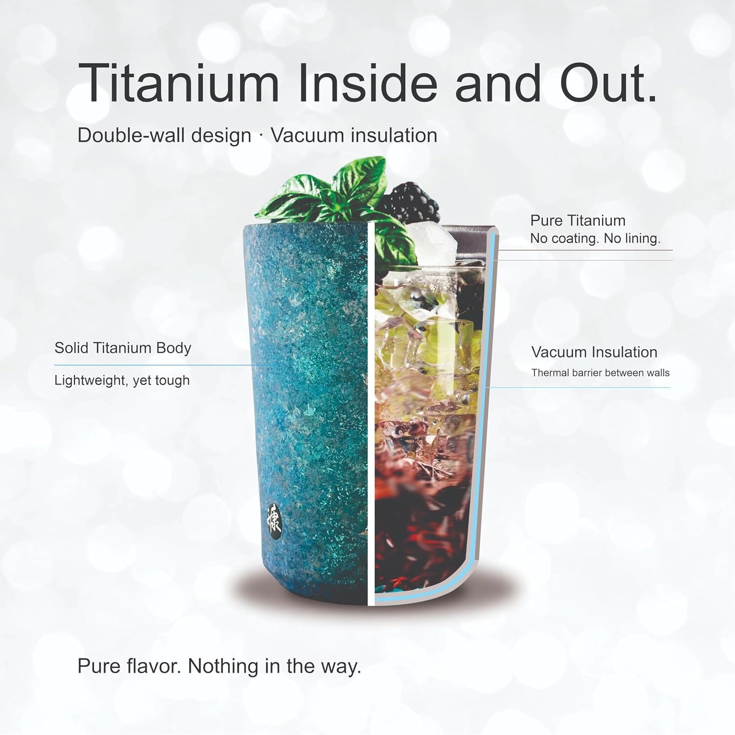 KOYASU Ti-Zen Titanium Travel Coffee Mug - 12oz Ultralight Insulated Tumbler - Leakproof Commuter Cup for Men & Office Desk Accessory - Minimalist Portable Tea Flask for Travel & Car- Indigo Blue