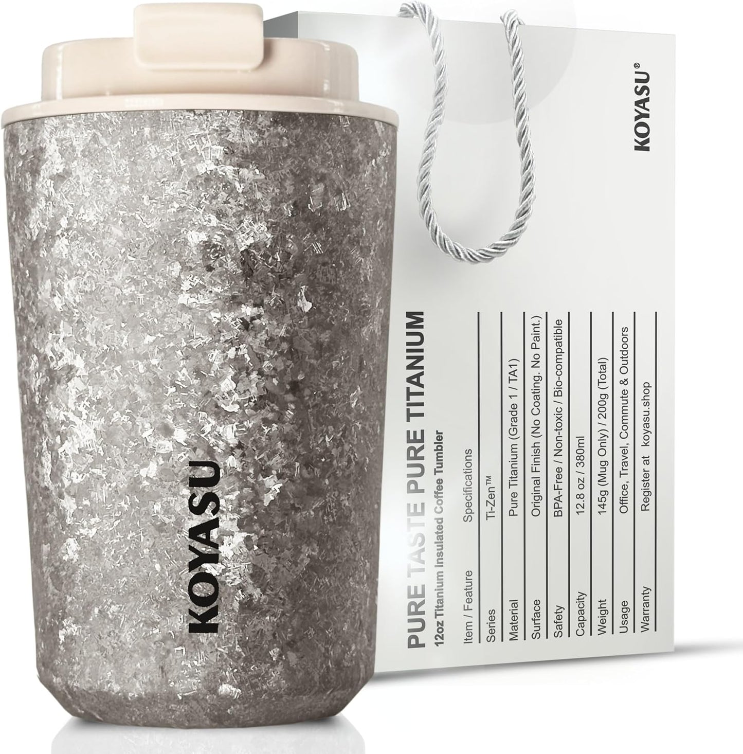 KOYASU Ti-Zen Titanium Travel Coffee Mug - 12oz Ultralight Insulated Tumbler - Leakproof Commuter Cup for Men & Office Desk Accessory - Minimalist Portable Tea Flask for Travel & Car- Indigo Blue
