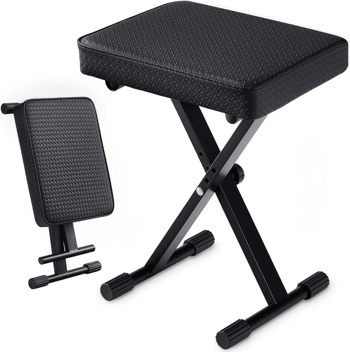 Adjustable Piano Bench, Waterproof Synthetic Leather Padded Stool, X-Style Piano Stool with 2.4 inch Thicken Soft Cushion, Keyboard Bench for Keyboards Piano Guitar, 9.1"x12.2"x20" Black