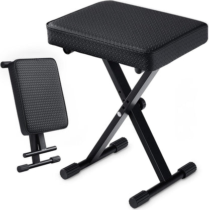 Adjustable Piano Bench, Waterproof Synthetic Leather Padded Stool, X-Style Piano Stool with 2.4 inch Thicken Soft Cushion, Keyboard Bench for Keyboards Piano Guitar, 9.1"x12.2"x20" Black