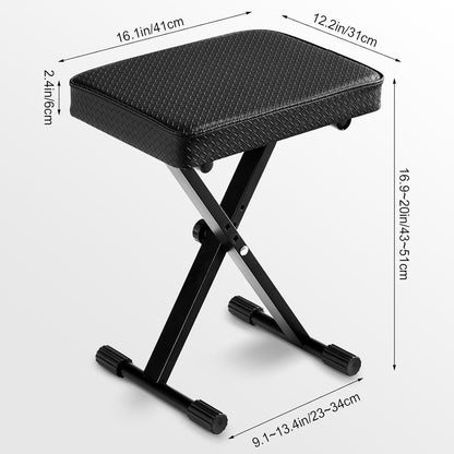 Adjustable Piano Bench, Waterproof Synthetic Leather Padded Stool, X-Style Piano Stool with 2.4 inch Thicken Soft Cushion, Keyboard Bench for Keyboards Piano Guitar, 9.1"x12.2"x20" Black