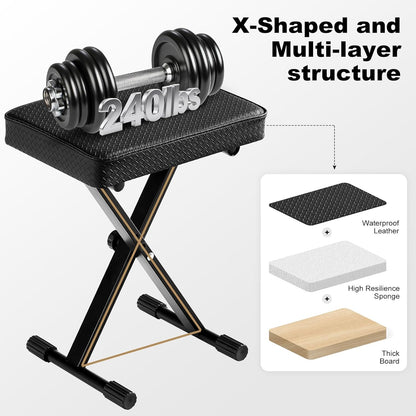 Adjustable Piano Bench, Waterproof Synthetic Leather Padded Stool, X-Style Piano Stool with 2.4 inch Thicken Soft Cushion, Keyboard Bench for Keyboards Piano Guitar, 9.1"x12.2"x20" Black
