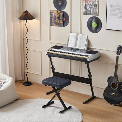 Adjustable Piano Bench, Waterproof Synthetic Leather Padded Stool, X-Style Piano Stool with 2.4 inch Thicken Soft Cushion, Keyboard Bench for Keyboards Piano Guitar, 9.1"x12.2"x20" Black