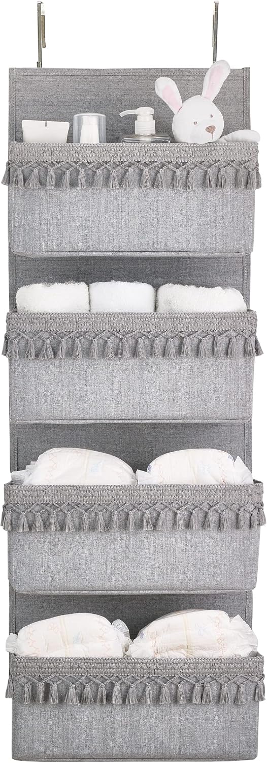 Over The Door Organizer 5 Pockets Hanging Behind Door Storage, White