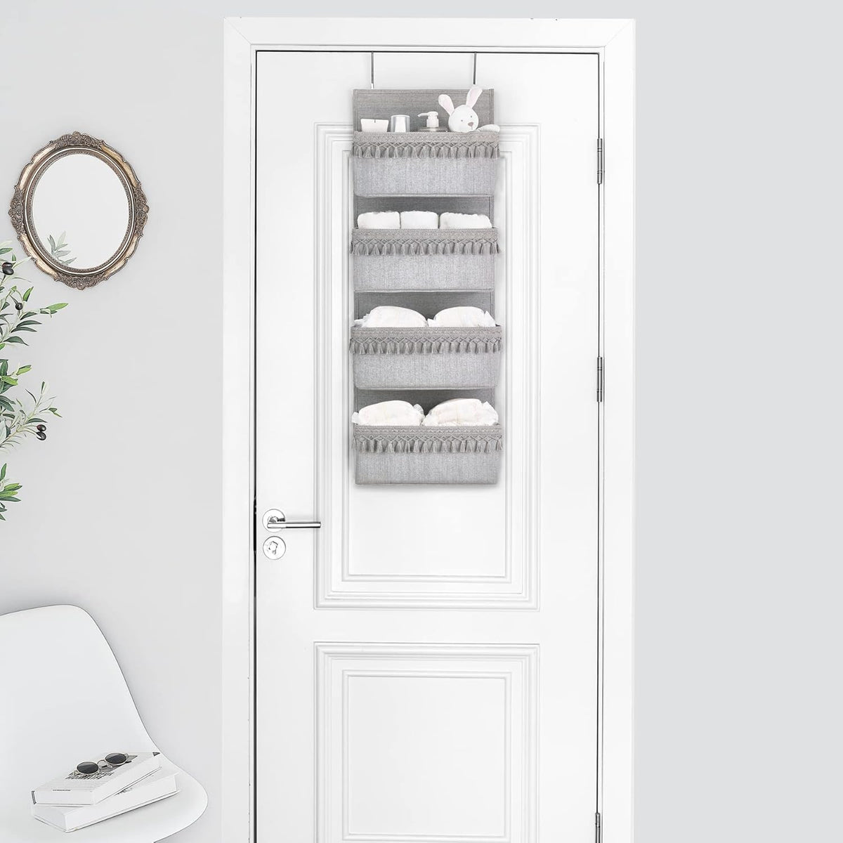 Over The Door Organizer 5 Pockets Hanging Behind Door Storage, White