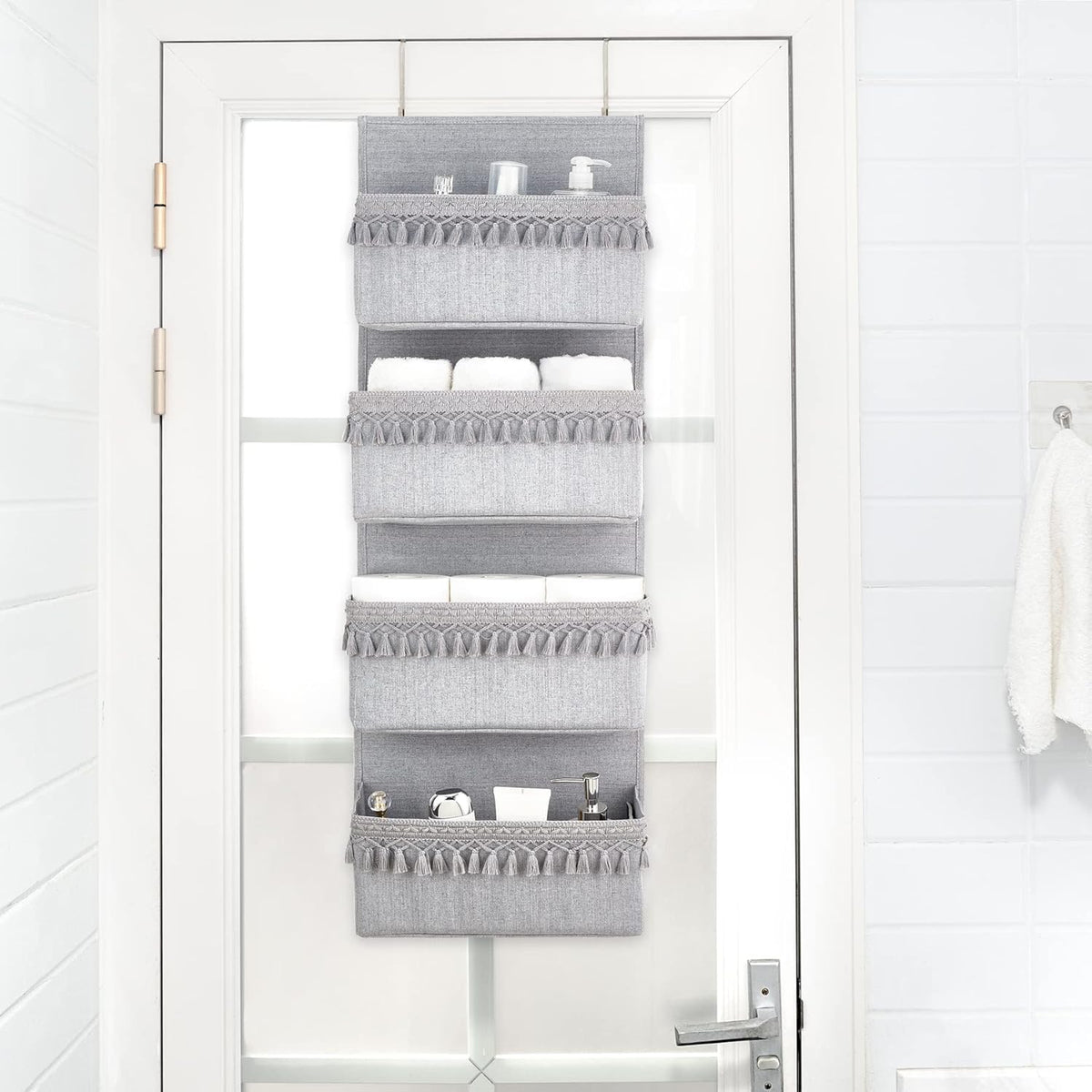 Over The Door Organizer 5 Pockets Hanging Behind Door Storage, White