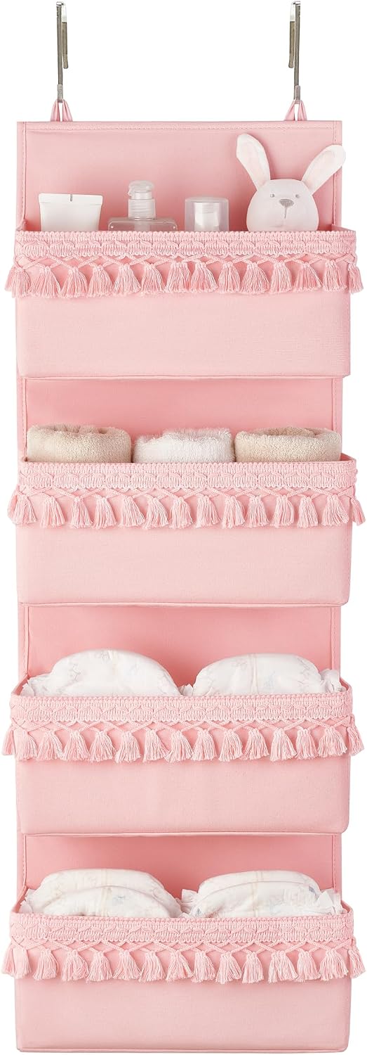 Over The Door Organizer 5 Pockets Hanging Behind Door Storage, White