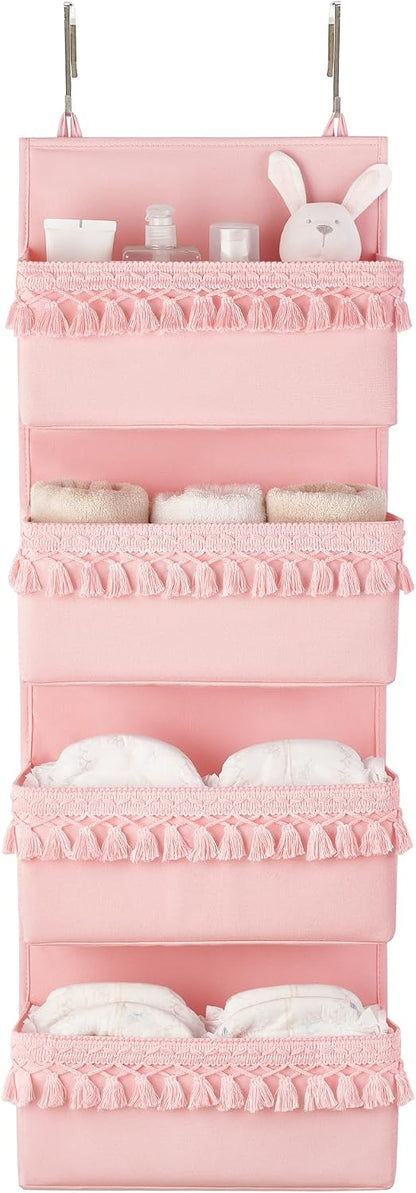 Over The Door Organizer 5 Pockets Hanging Behind Door Storage, White