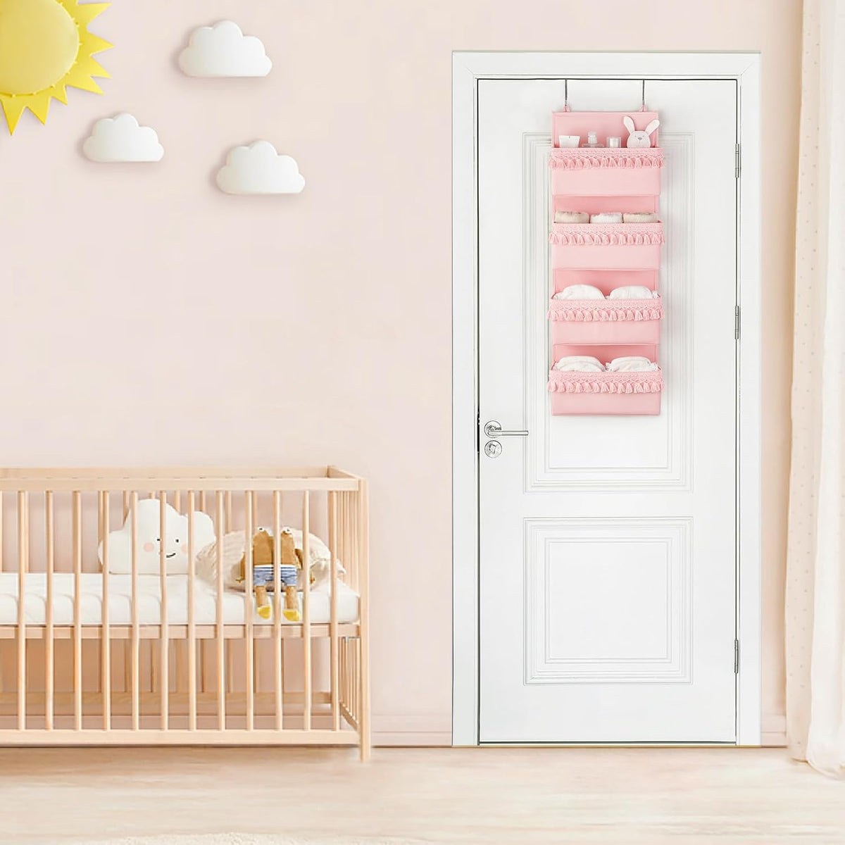 Over The Door Organizer 5 Pockets Hanging Behind Door Storage, White