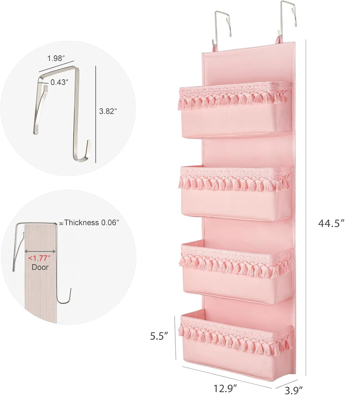 Over The Door Organizer 5 Pockets Hanging Behind Door Storage, White