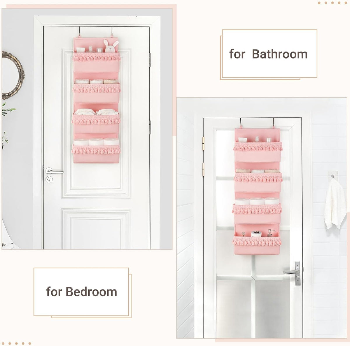 Over The Door Organizer 5 Pockets Hanging Behind Door Storage, White