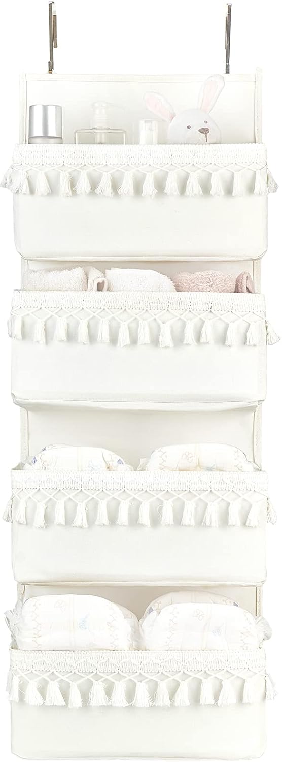 Over The Door Organizer 5 Pockets Hanging Behind Door Storage, White