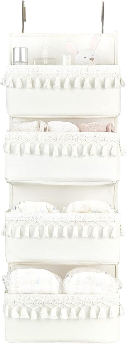 Over The Door Organizer 5 Pockets Hanging Behind Door Storage, White