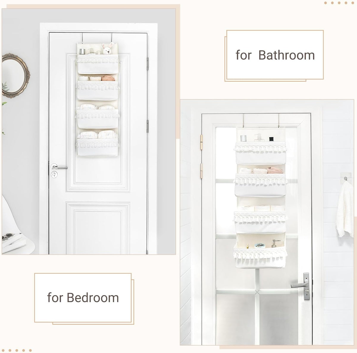 Over The Door Organizer 5 Pockets Hanging Behind Door Storage, White