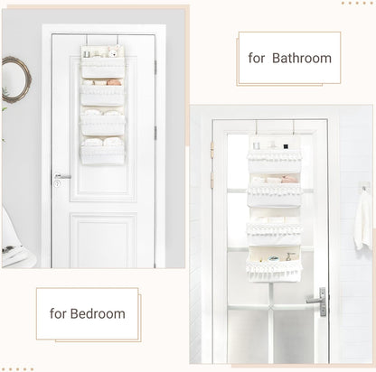 Over The Door Organizer 5 Pockets Hanging Behind Door Storage, White