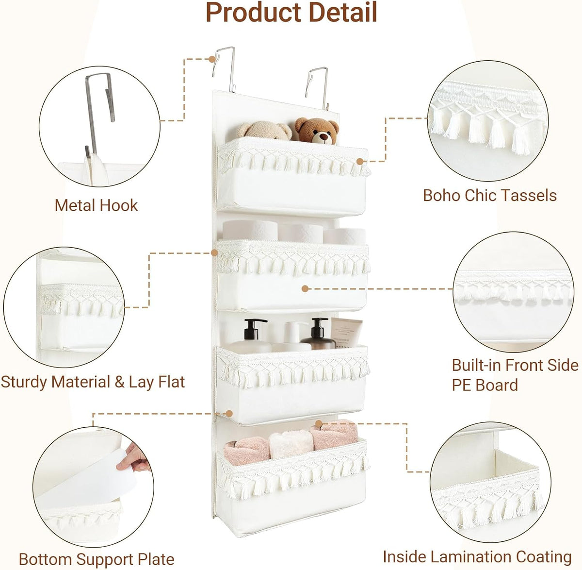 Over The Door Organizer 5 Pockets Hanging Behind Door Storage, White