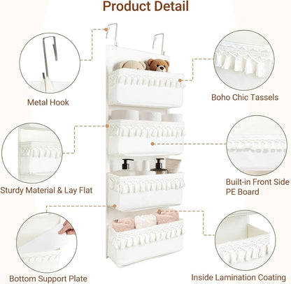 Over The Door Organizer 5 Pockets Hanging Behind Door Storage, White