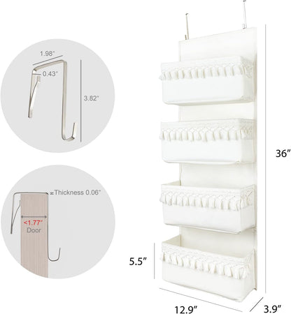 Over The Door Organizer 5 Pockets Hanging Behind Door Storage, White