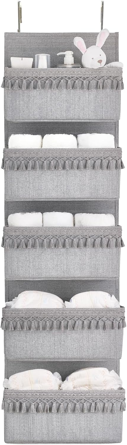 Over The Door Organizer 5 Pockets Hanging Behind Door Storage, White